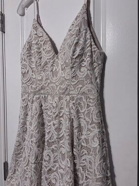 Sequin Hearts Lace Fit & Flare Mini Dress Ivory Boho Coquette Size Large